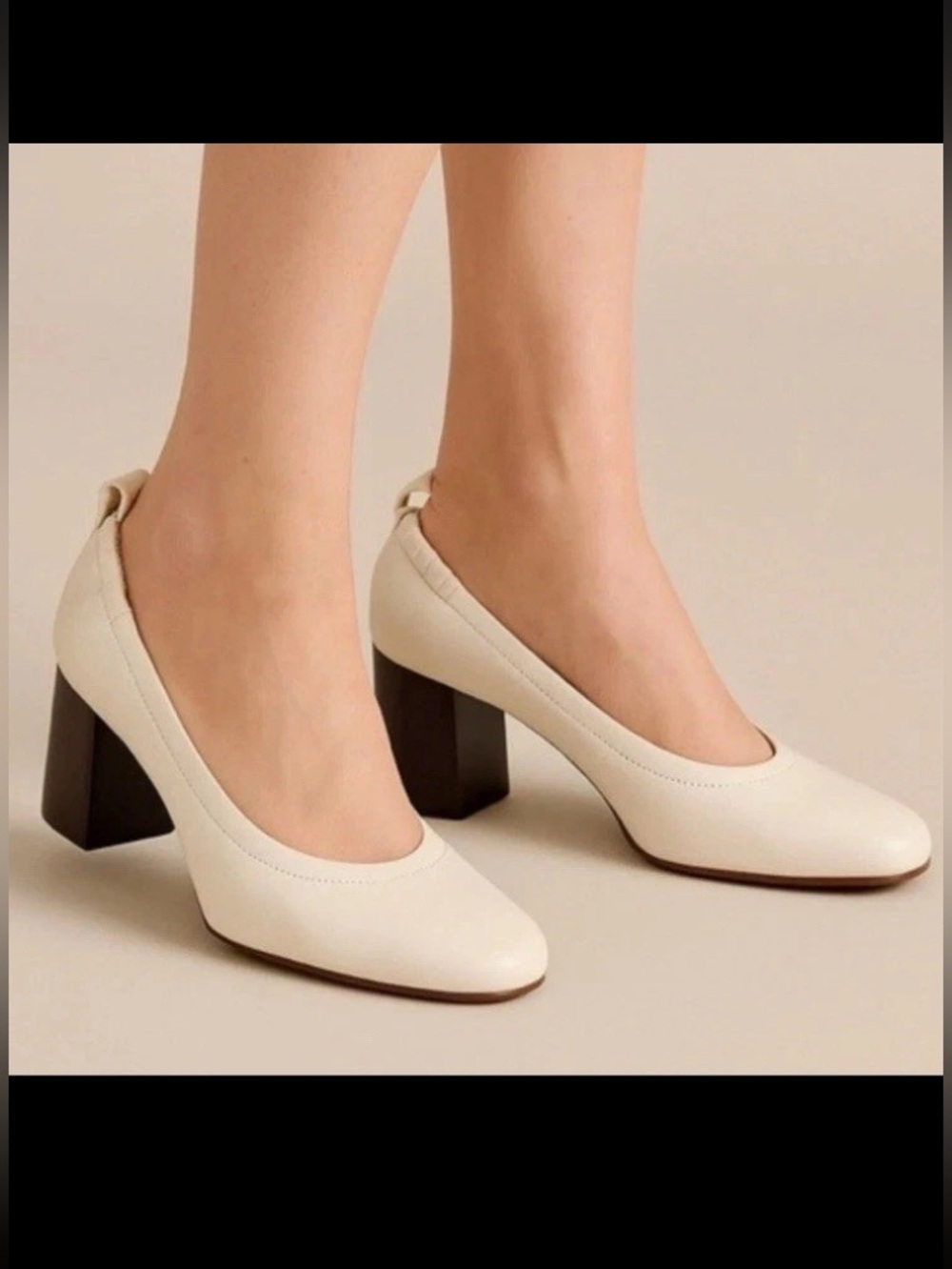 Everlane The High Day Heel in Bone White Italian Leather SZ 6.5 Block Heel Comfy